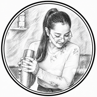 Pencil drawing of a person holding a metallic cup in a cozy room.