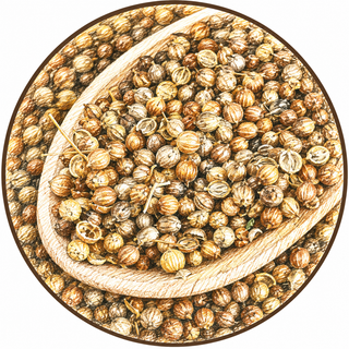 Wooden bowl filled with dried herbs on a white background