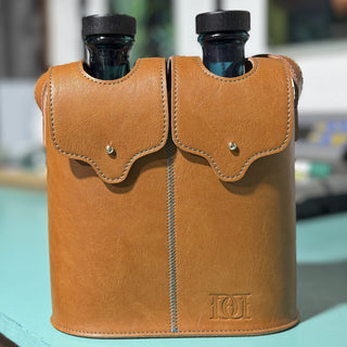 leather pouch, teal stitching, downton distillery