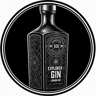 Bottle of Downton Explorer Gin on a black background