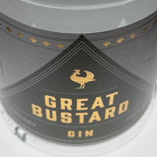 Label, Great Bustard, Recycle, Sustainable, Downton Distillery, Wiltshire