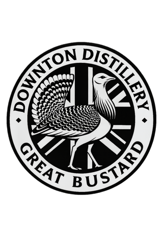 Logo of Downton Distillery featuring a stylized bird design on a white background