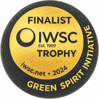 IWSC Finalist Trophy badge for 2024 Green Spirit Initiative on a yellow and black background