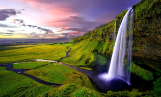 iceland, waterfall, sunset, mountain, gin, downton distillery