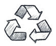 Recycling symbol with three arrows forming a circular shape.