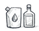 Illustration of a bottle and a pouch with a droplet symbolising refills.