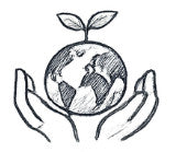 Illustration of hands holding a globe with a plant, symbolizing environmental protection.