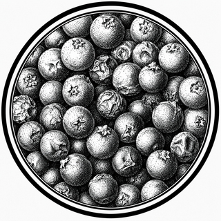 Black and white illustration of a bowl filled with berries