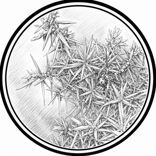 Black and white illustration of a plant with a circular border