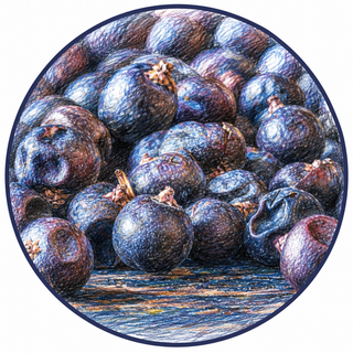 Close-up of a pile of juniper berries with a white background