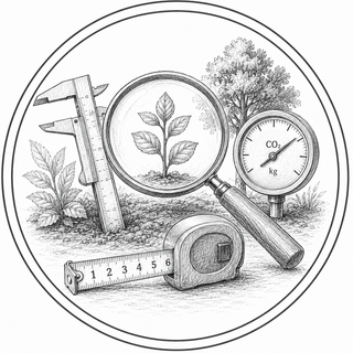 Illustration of scientific tools and a plant with a tree in the background.
