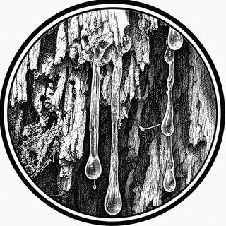 Black and white illustration of icicles hanging from a roof.