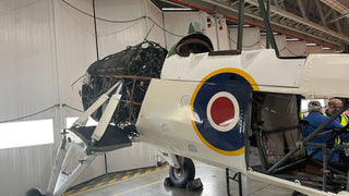 Swordfish aircraft being rebuilt by Naval Wings, in a hangar at yeovilton