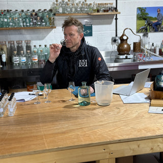 Hugh Anderson judging gins for the Gin Guide Awards