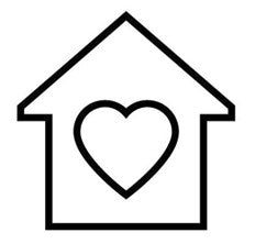 House icon with a heart in the center on a white background