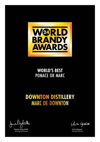 World Brandy Awards certificate for Downton Distillery's Marc de Downton, Wiltshires best distillery