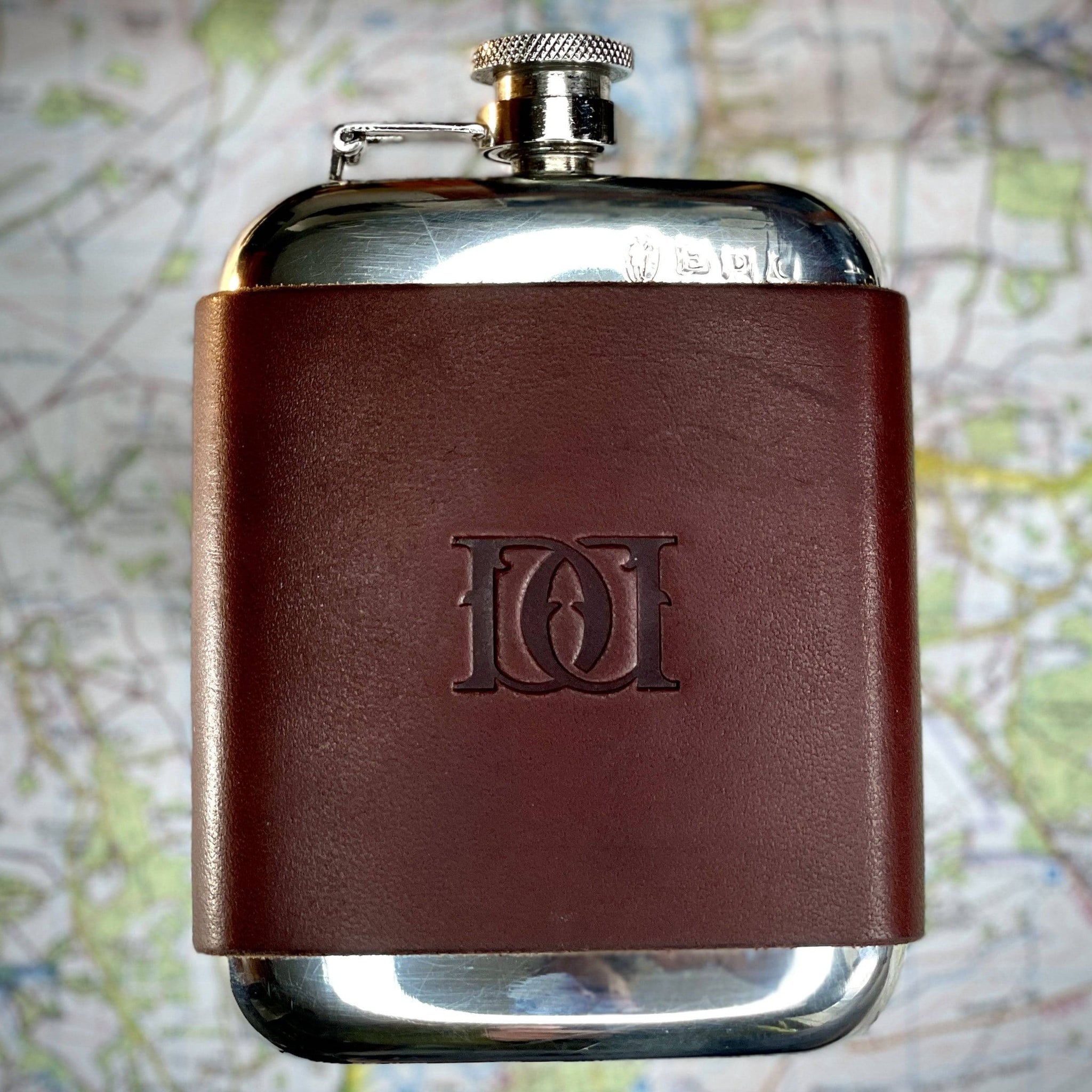 Hip Flask, Leather, English Pewter, Downton Distillery